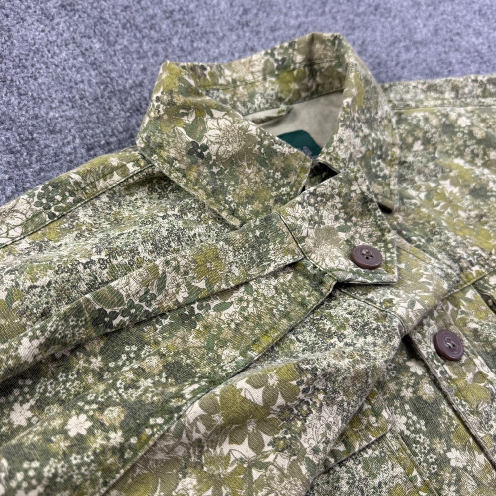 Wild Fable Cropped Trucker Jacket S Green Floral Canvas Button Up Women